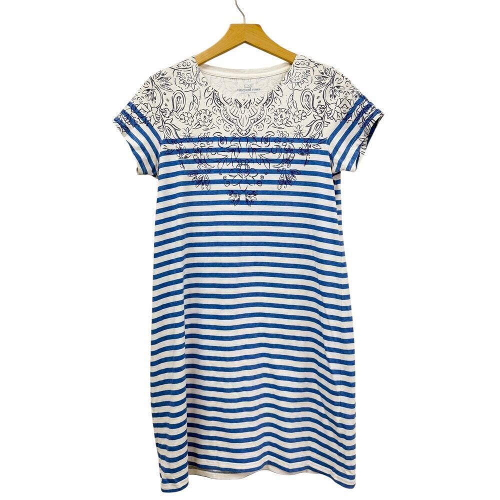 Vineyard Vines Jewel Neck Short Sleeve Tee Dress Blue/White Striped size S